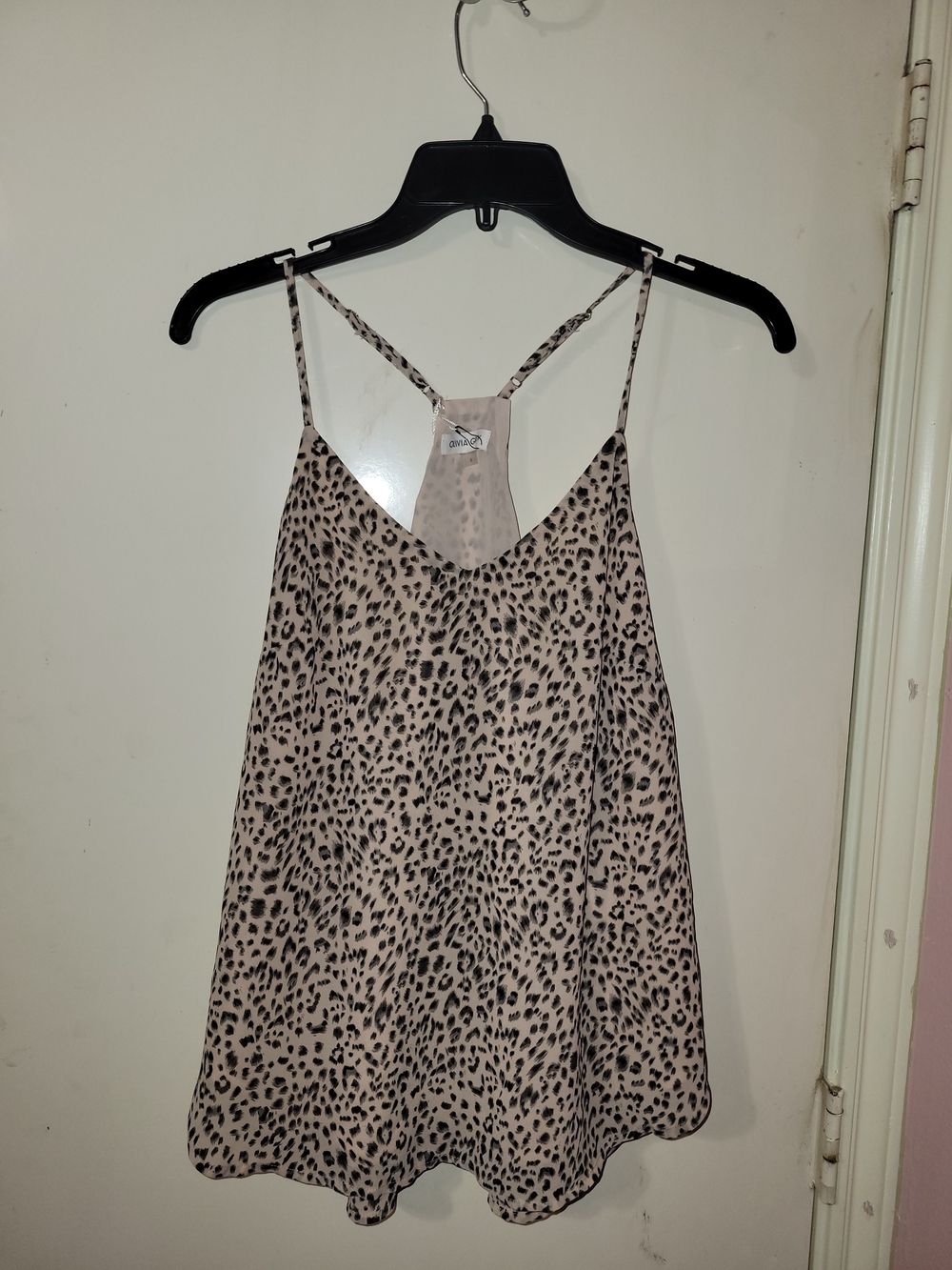 Olivia Grey Leopard Print Satin Cami - Taupe & Black